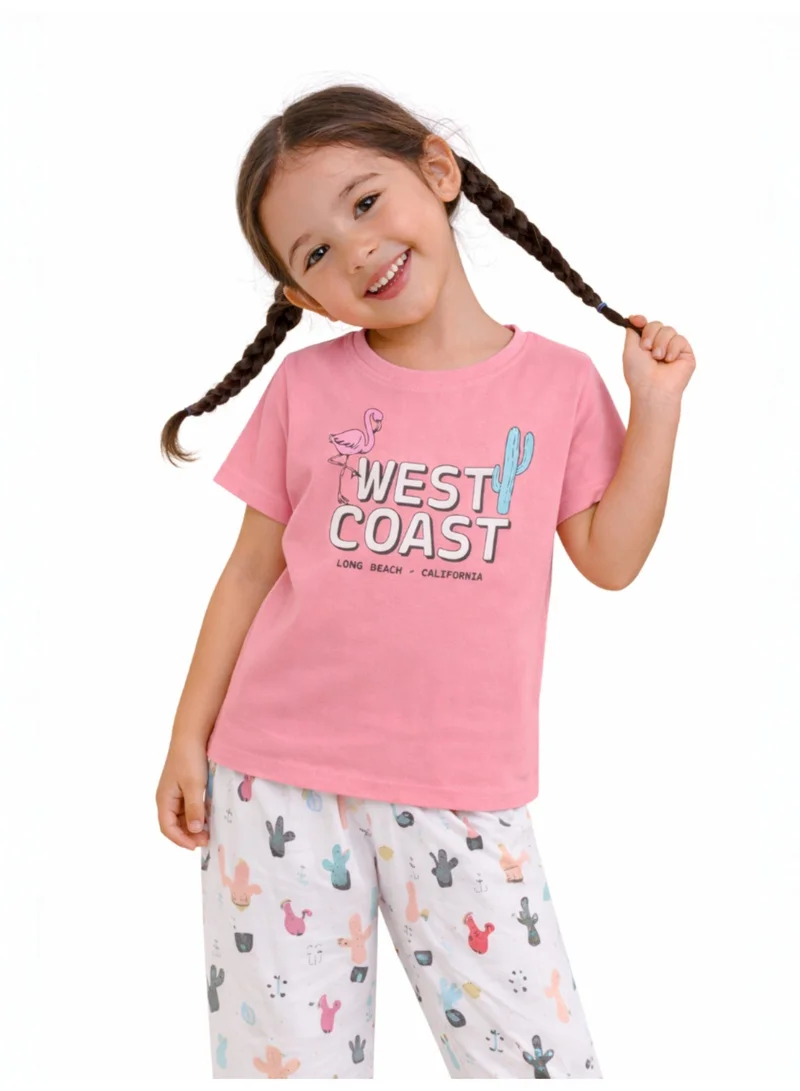 Victor And Jane  Girls West Coast Print Cotton Pajama Set – T-Shirt & Full Pants Nightwear for Women | Best Price UAE